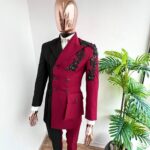 Black & Wine Hand-Embellished Swarovski Suit