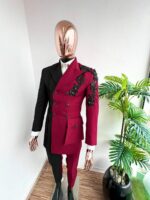 Black & Wine Hand-Embellished Swarovski Suit