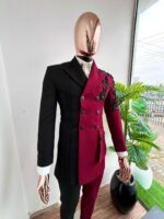 Black & Wine Hand-Embellished Swarovski Suit - Image 2