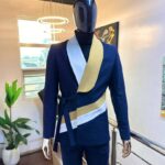 Midnight Obi “Equilibrium” Navy & Gold Kimono-Wrap Tuxedo Suit