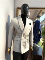 Silver Blossom White Embroidered Double-Breasted Blazer - Image 4