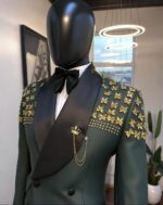 Golden Empire Green Embellished Double-Breasted Tuxedo - Image 2