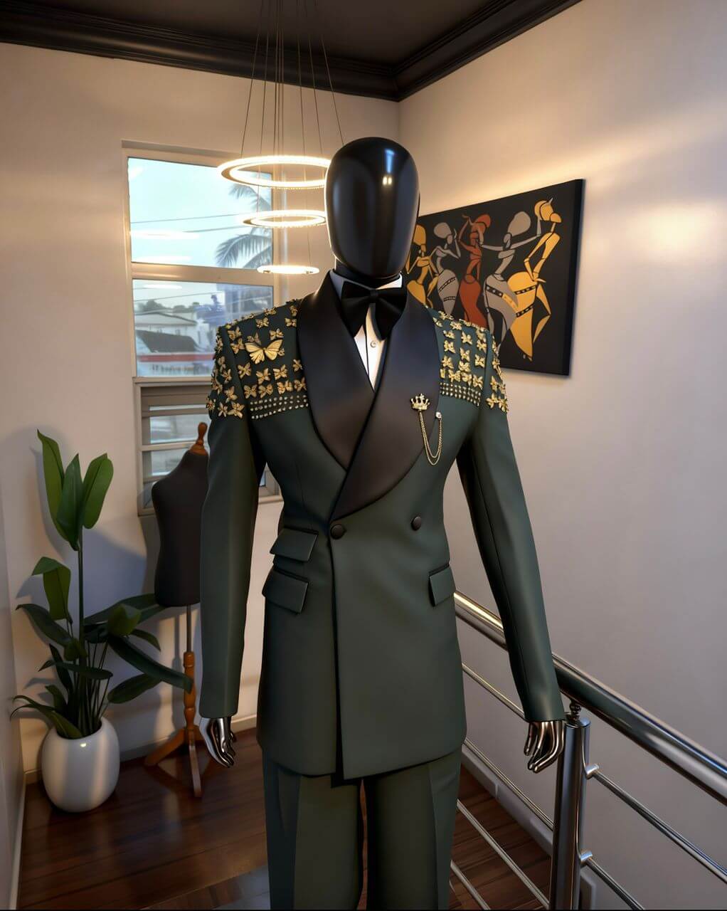 Luxury Embellished Double1 Golden Empire Green Embellished Double-Breasted Tuxedo - Image 1