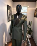Golden Empire Green Embellished Double-Breasted Tuxedo - Image 5