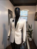 Silver Vine White Embroidered Tuxedo Blazer - Image 3