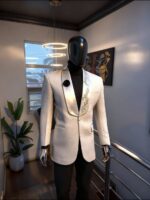 Silver Vine White Embroidered Tuxedo Blazer - Image 5