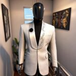 Silver Vine White Embroidered Tuxedo Blazer