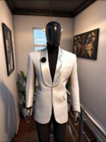 Silver Vine White Embroidered Tuxedo Blazer