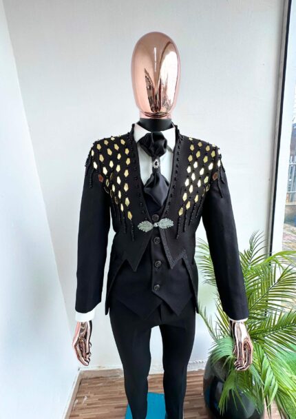 Golden Rain Black & Gold Embellished 3-Piece Tuxedo