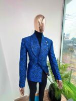 Royal Damask Electric Blue Jacquard Tuxedo Suit - Image 3