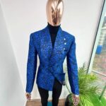 Royal Damask Electric Blue Jacquard Tuxedo Suit