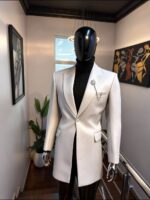 Diamond Frost White Textured Tuxedo Blazer