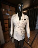 Silver Scroll White Embroidered Double-Breasted Tuxedo - Image 4