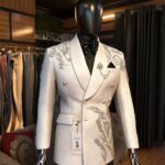 Silver Scroll White Embroidered Double-Breasted Tuxedo