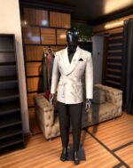 Silver Scroll White Embroidered Double-Breasted Tuxedo - Image 2